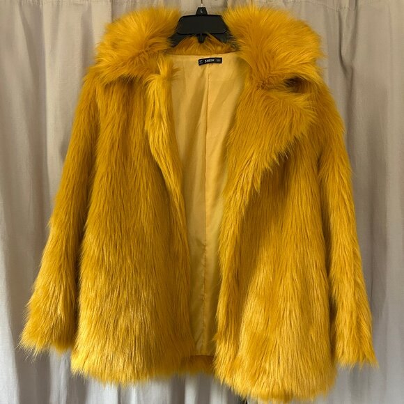 Mustard Yellow Faux Fur Coat - Picture 1 of 6